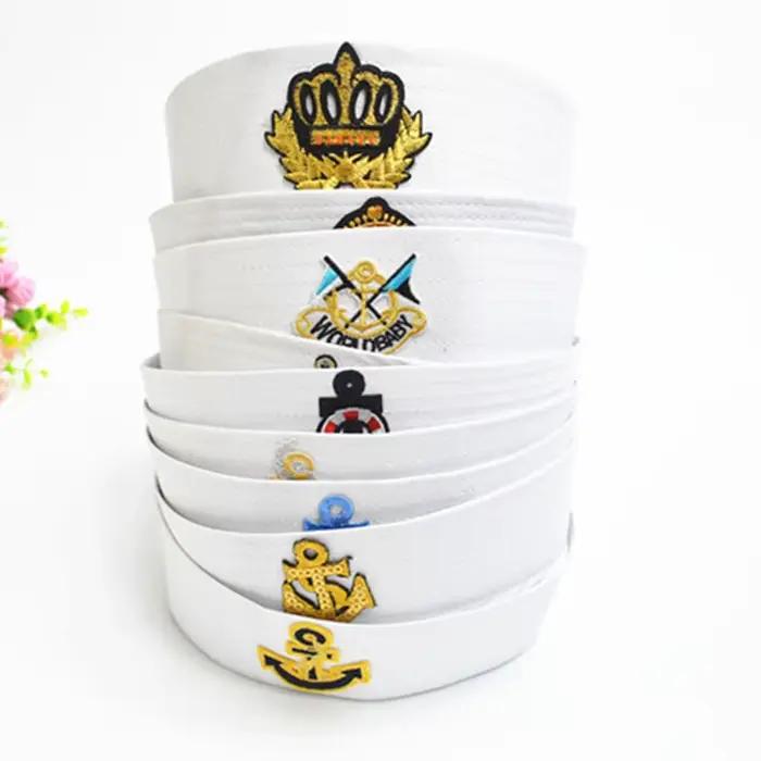 Chapeau blanc de capitaine marin, casquette marine, chapeau militaire avec ancre, déguisement nautique marin, costume de cosplay, occaseions de performance et de voyage