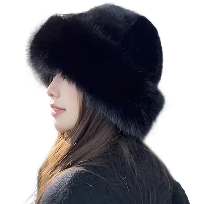 Bonnet en fourrure épaisse pour femme