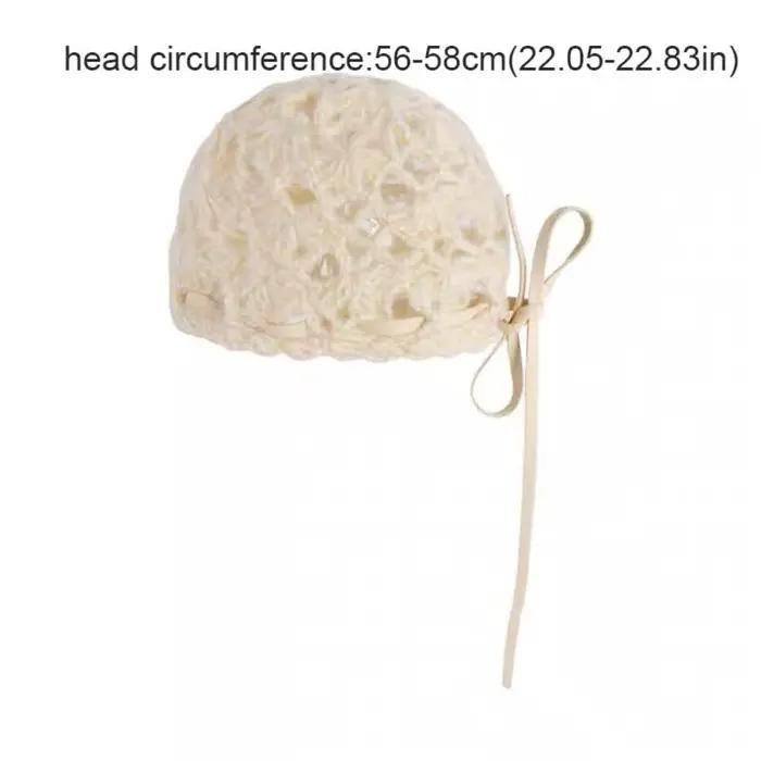 Chapeau tricoté ajouré au crochet avec nœud rétro pour femmes style bohème ethnique occassions spéciales
