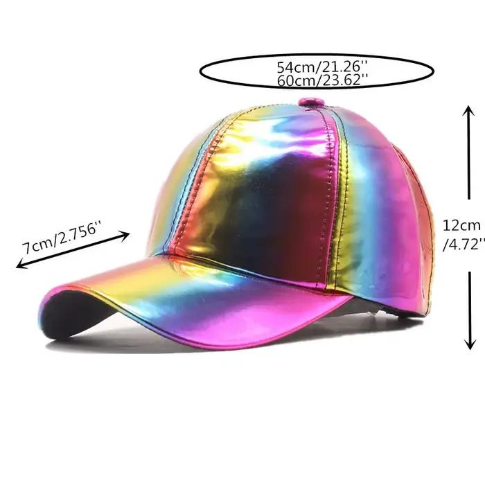 Casquette de baseball holographique arc-en-ciel en cuir PU brillant