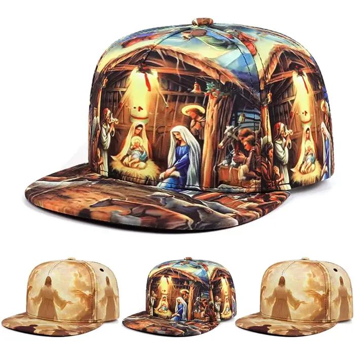 2025 nouveau imprimé jésus bord plat chapeau à la mode créatif rue Hip Hop