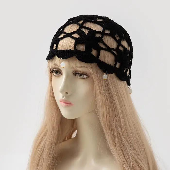 Bonnet tricoté ajouré style bohème pour femme