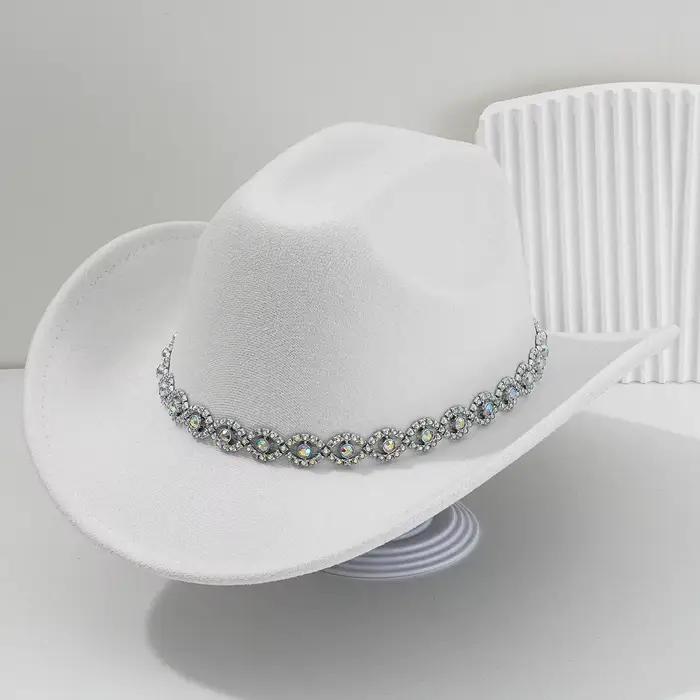 Chapeau de cowboy orné de strass pour hommes et femmes | Fédora Western à large bord