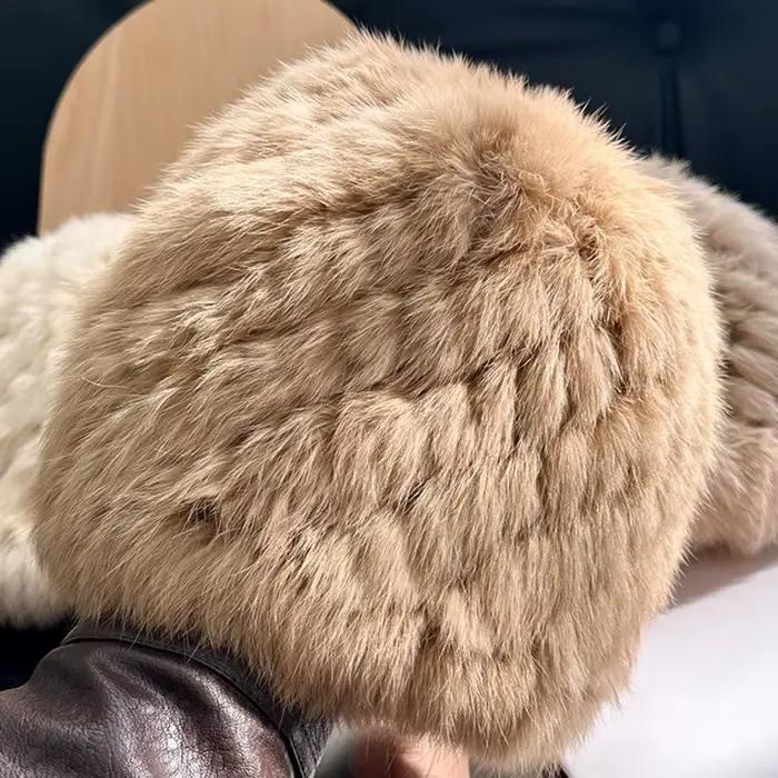 Chapeau de fourrure de lapin hiver YEAE style afro-americain protection des oreilles chaleur résistance aux froids tricoté pour femmes occassions exterieures