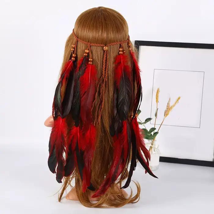 Bohème femmes bandeau Vintage Hippie plume coiffure casque pour dames filles indien ethnique bandeaux cheveux accessoires