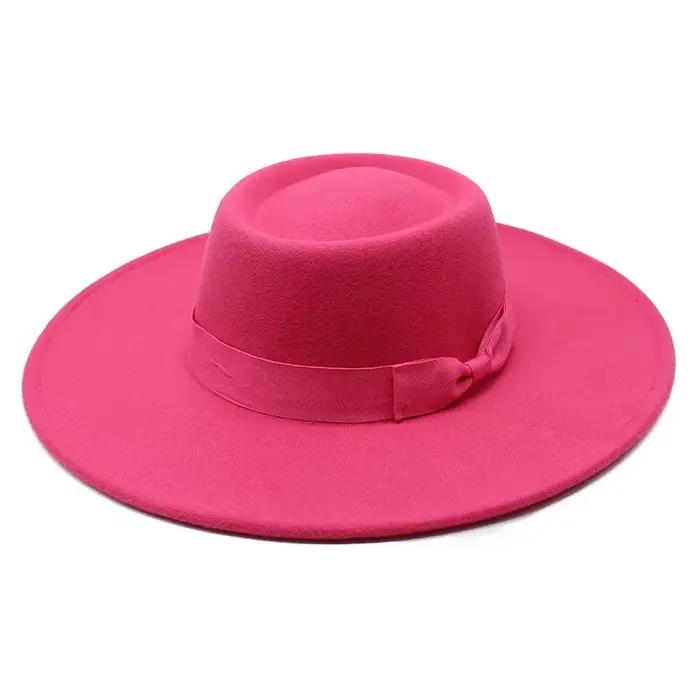 Fedora Bow chapeau à large bord église Derby plat