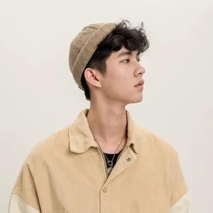 Casquette sans visière en denim délavé