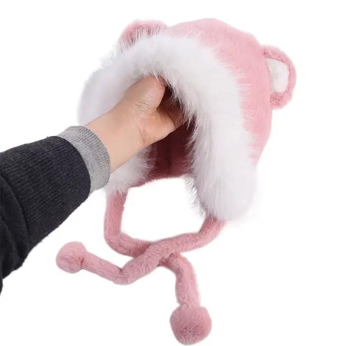 Mode coréenne mignon ours oreille chapeau chaud décontracté fausse fourrure seau