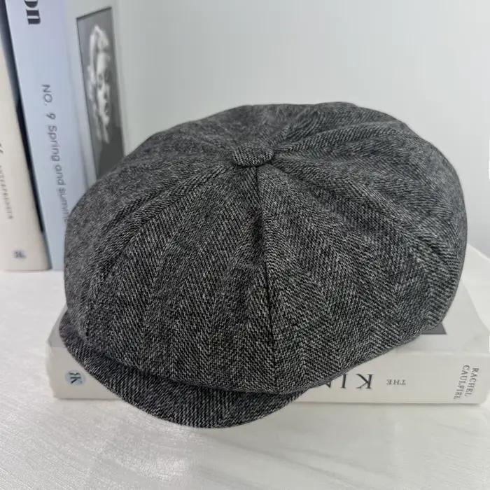Casquette octogonale grise Vintage laine casquettes de gavroche haute qualité hommes femmes bérets décontracté