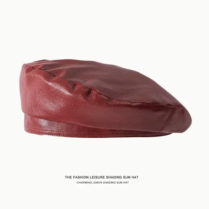 Nouveaux hommes femmes béret chapeau en cuir