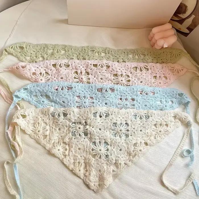 Mode tricoté foulard chapeau français Style pastorale Triangle bandeau à la main Crochet