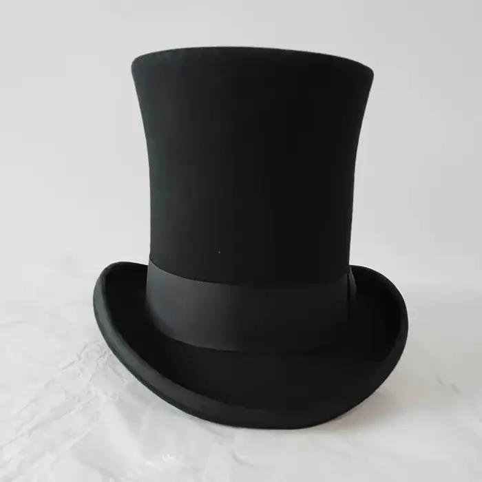 Chapeau haut de forme en feutre de laine noir de 25 cm pour homme