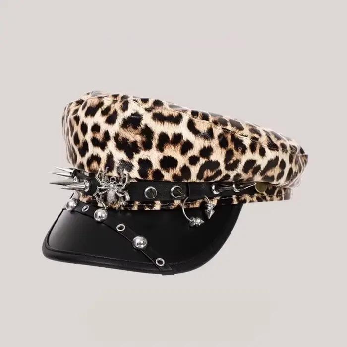 Chapeau léopard vintage hip-hop à rivets