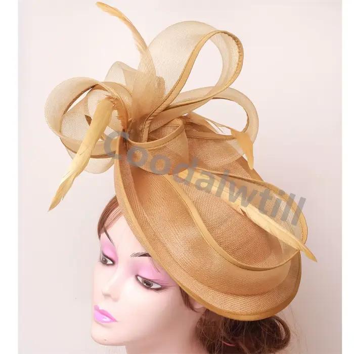 Camel Fascinator chapeau femmes voiles Derby église casque dames Cocktail fête pilulier casquette mariée mariage