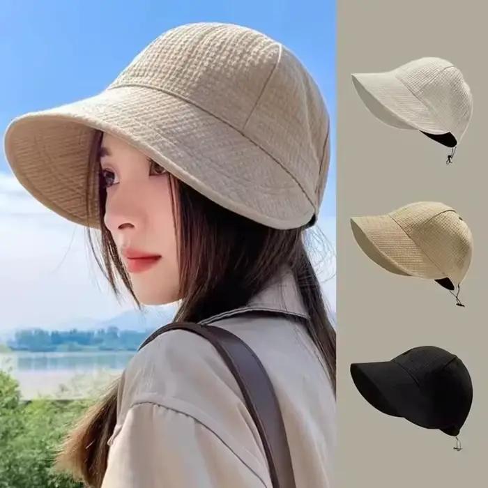 Chapeau de soleil décontracté en tissu gaufré pliable anti-uv pour plage été multifonctionnel occasions spéciales homme femme