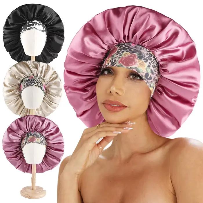 InjSatin-Bonnet de Cheveux Extra Large avec Bande Florale Confortable