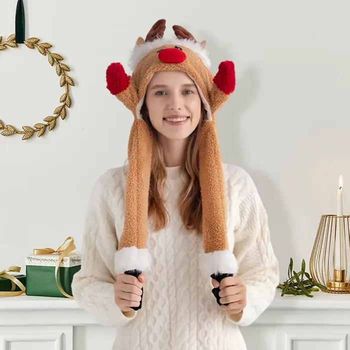 Chapeau de renne en peluche mignon avec oreilles sautantes