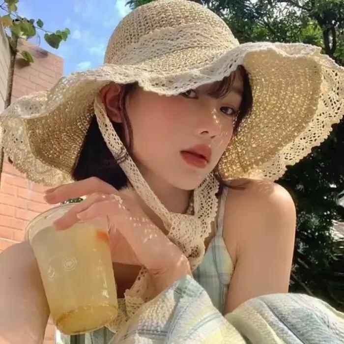 Chapeau de paille à large bord style français pour femme