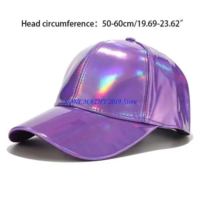 Casquette Baseball en Simili Cuir Holographique Arc-en-Ciel pour Femmes Occasions Spéciales Festival Musique Plage Mode Hiver Printemps