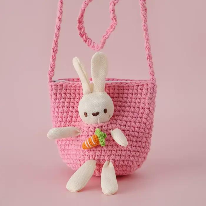 Crochet fait à la main mignon rose jupe lapin enfants herbe chapeau princesse