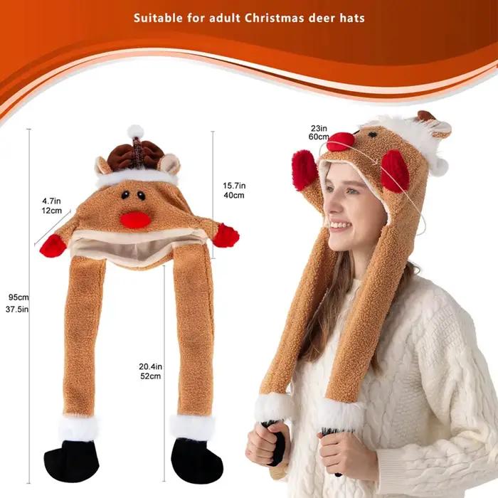 Chapeau de renne en peluche mignon avec oreilles sautantes