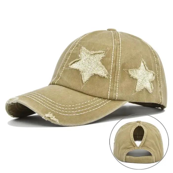 Casquette de baseball rétro Y2K en jean délavé avec étoiles et trous