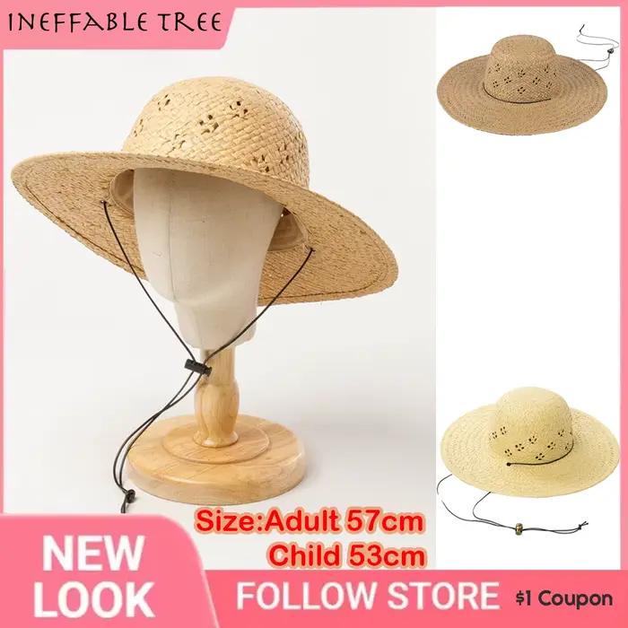Chapeau de paille coréen tricoté à la main avec motif ajouré pour parents et enfants – Indispensable pour la protection solaire des familles