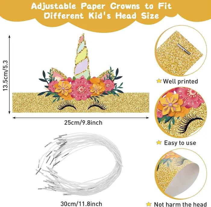 24 chapeaux d'anniversaire licorne en papier