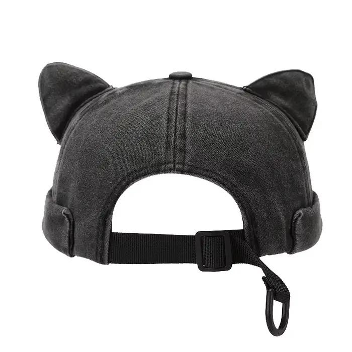 Nouveau mignon oreilles de chat Melon peau casquette femmes réglable mode polyvalent sans bords dôme propriétaire chapeau hommes Denim Hip Hop Beanie casquettes