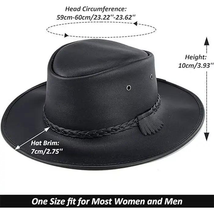Combhasaki Chapeaux de cow-girl occidental pour hommes avec ficelle réglable en cuir artificiel à large bord pour