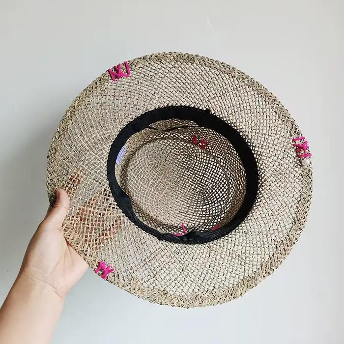 Chapeau de paille avec lettres RB pour femmes