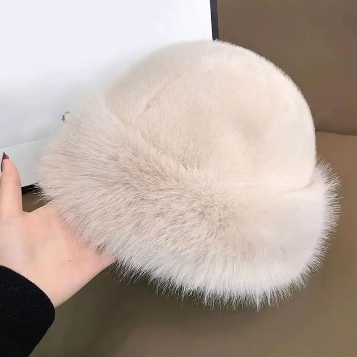 Chapeau seau en fausse fourrure pour femmes