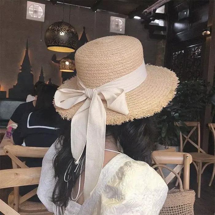 Chapeau de paille en raphia avec nœud pour femme