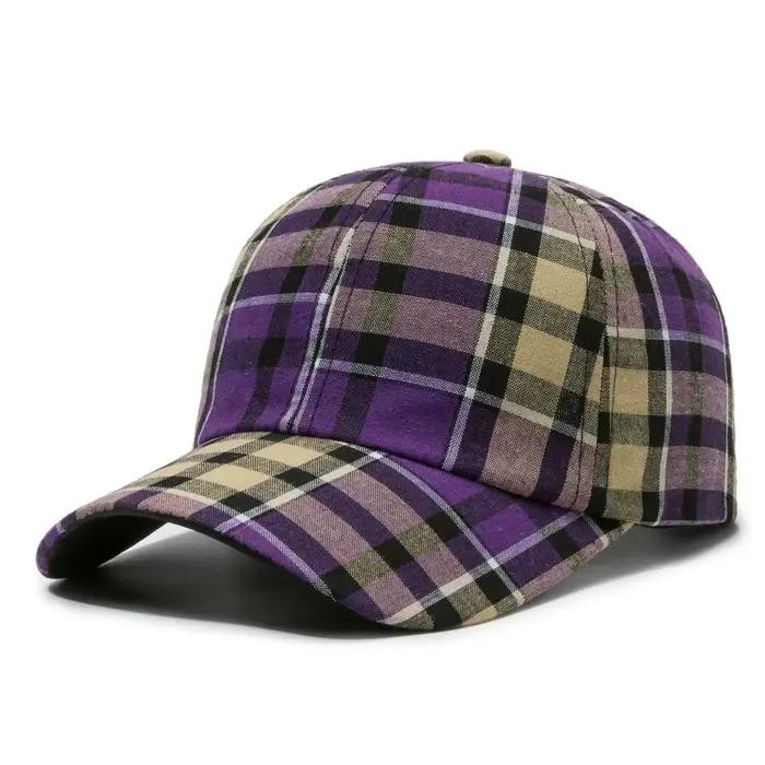 Chapeau décontracté pour femme printemps été à carreaux tendance protection solaire en coton polyester calotte ronde bord flexible occasionnels décontractés
