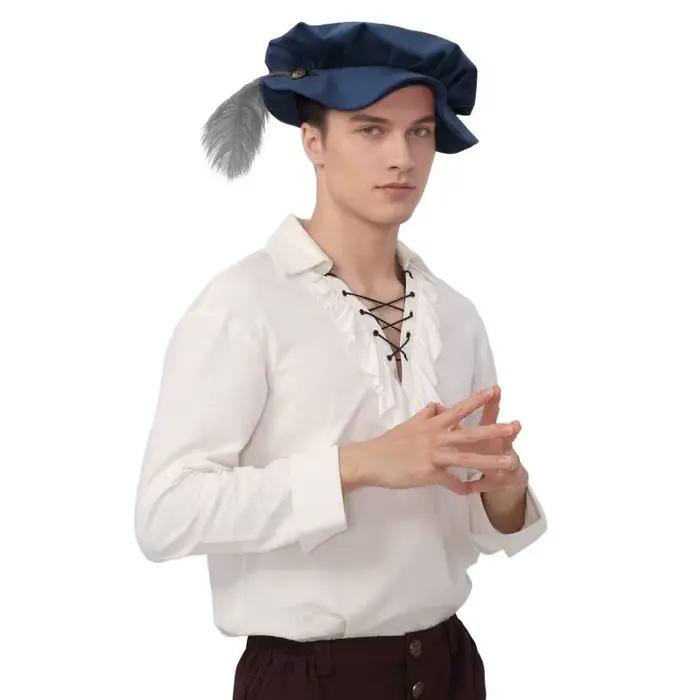 Chapeau Tudor médiéval en daim WENAM avec plume