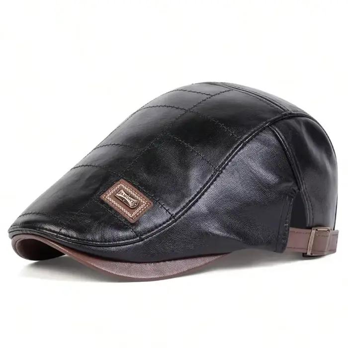 Casquettes de gavroche rétro en cuir PU pour hommes