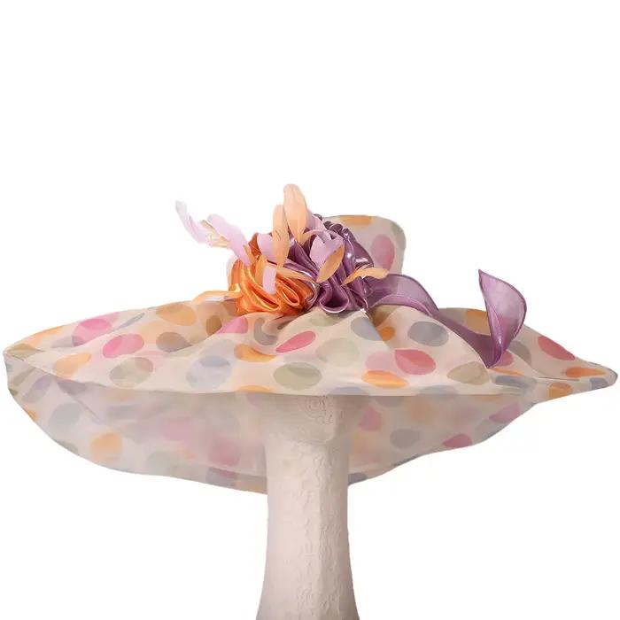 Chapeau de soleil en organza floral pour femme avec large bord