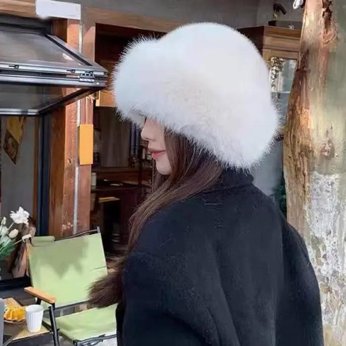 Chapeau seau en fausse fourrure pour femmes