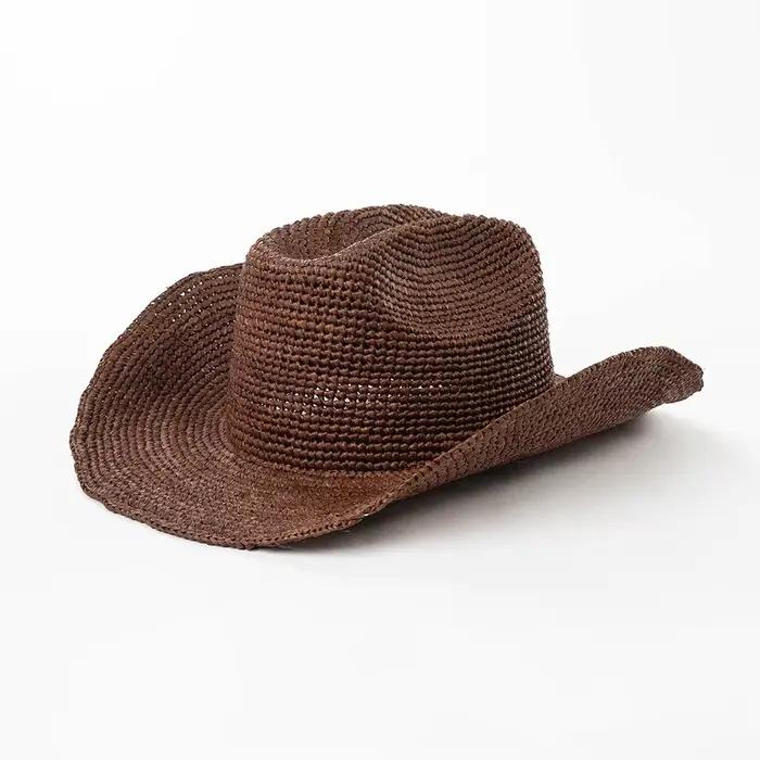 Chapeau de Cowboy en paille de raphia naturelle pour femmes et hommes