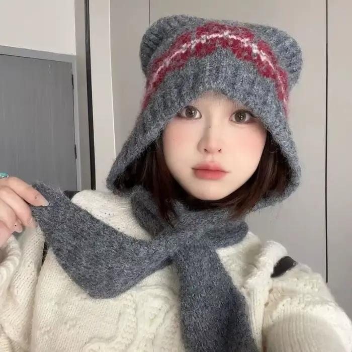 Fair Isle Style Jacquard tricoté chapeau doublé polaire imprimé impression tricot casquette chaud