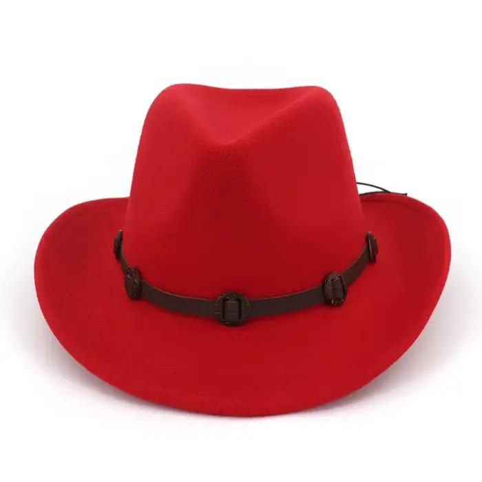 QBHAT mode nouveaux chapeaux Fedora de Cowboy occidental avec décor de ceinture fait à la main hommes femmes chapeau Trilby de carnaval de Jazz à bord roulant pour unisexe