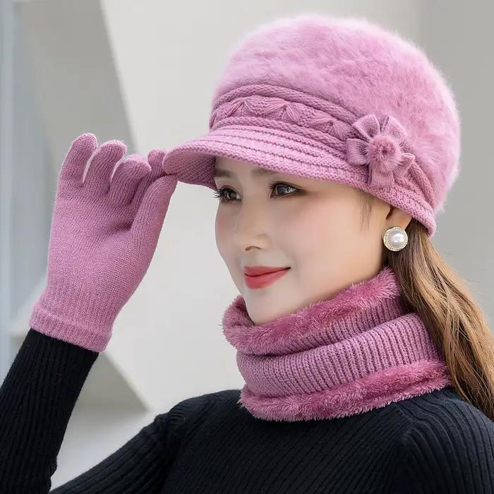 Femmes hiver chapeau garder au chaud casquette ajouter de la fourrure doublé