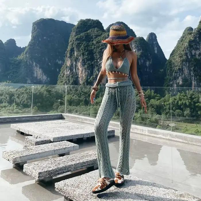 Chapeau Seau Arc-en-Ciel au Crochet Fait Main Femme Plage Protection UV Casquette Boho Printemps Eté Occasions Spéciales