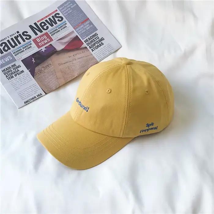 Casquette de baseball beige de style coréen pour femmes et hommes - Été lettre broderie rue Snapback chapeau de soleil étudiant décontracté capote unisexe