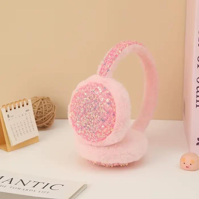 Cache-oreilles pour femmes coréen paillettes Dopamine Kawaii Verstaile peluche hiver velours coupe-vent pliable