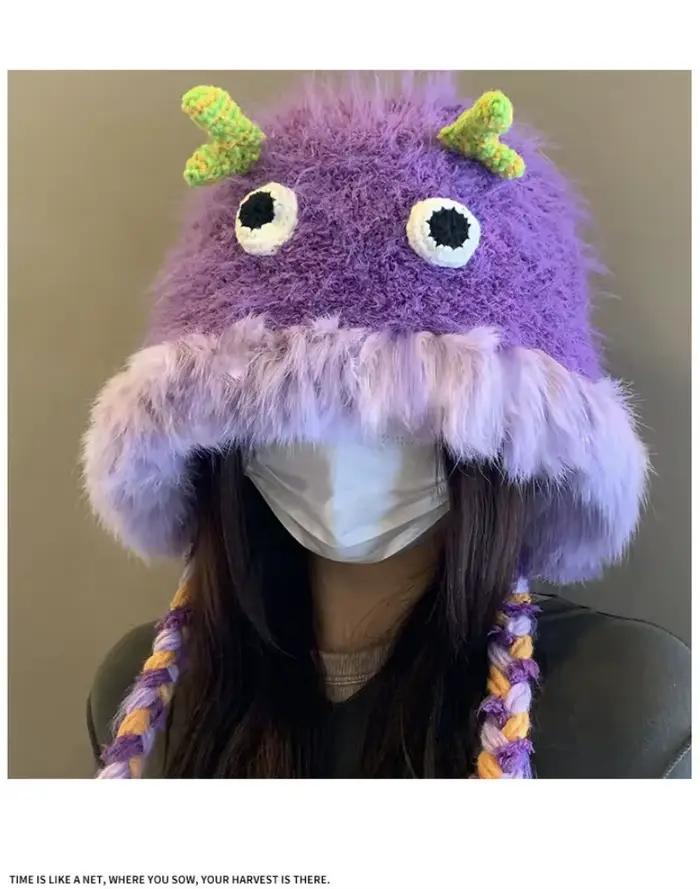 Bonnet en fourrure de dessin animé pour femme