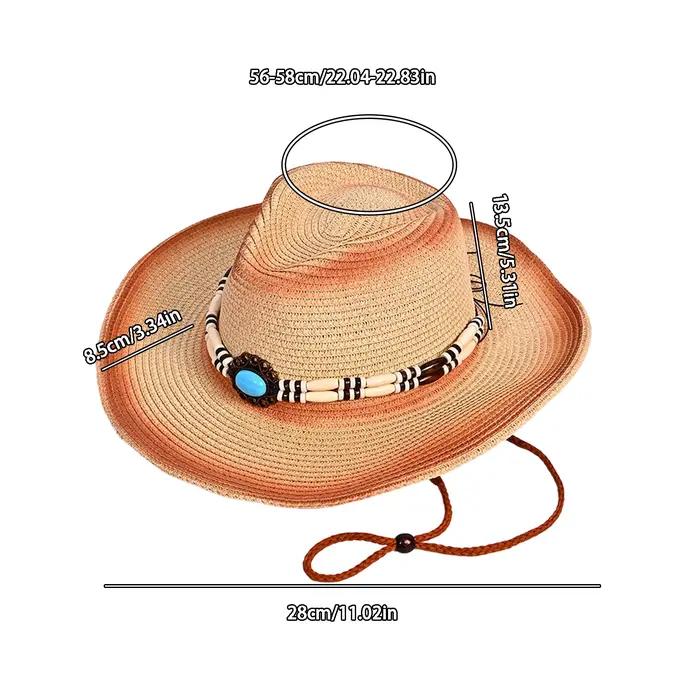 Chapeau de Cowgirl en paille avec ceinture de perles pour hommes et femmes