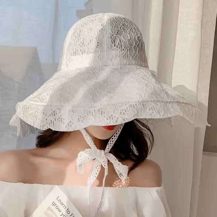 2025 nouvelle mode femmes chapeau d'été dames solide dentelle large bord