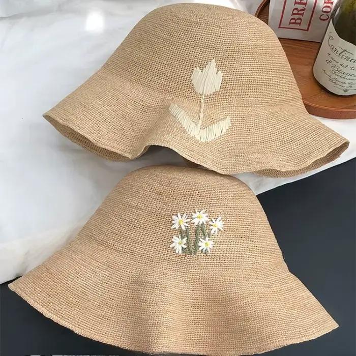 Nouveau Chapeau de Soleil en Raphia Naturel Tressé à la Main pour Femme 2026 – Protection Solaire UV Été