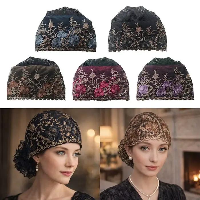 Nouveau Bonnet Brodé de Fleurs Respirant Couvrant Entièrement la Tête